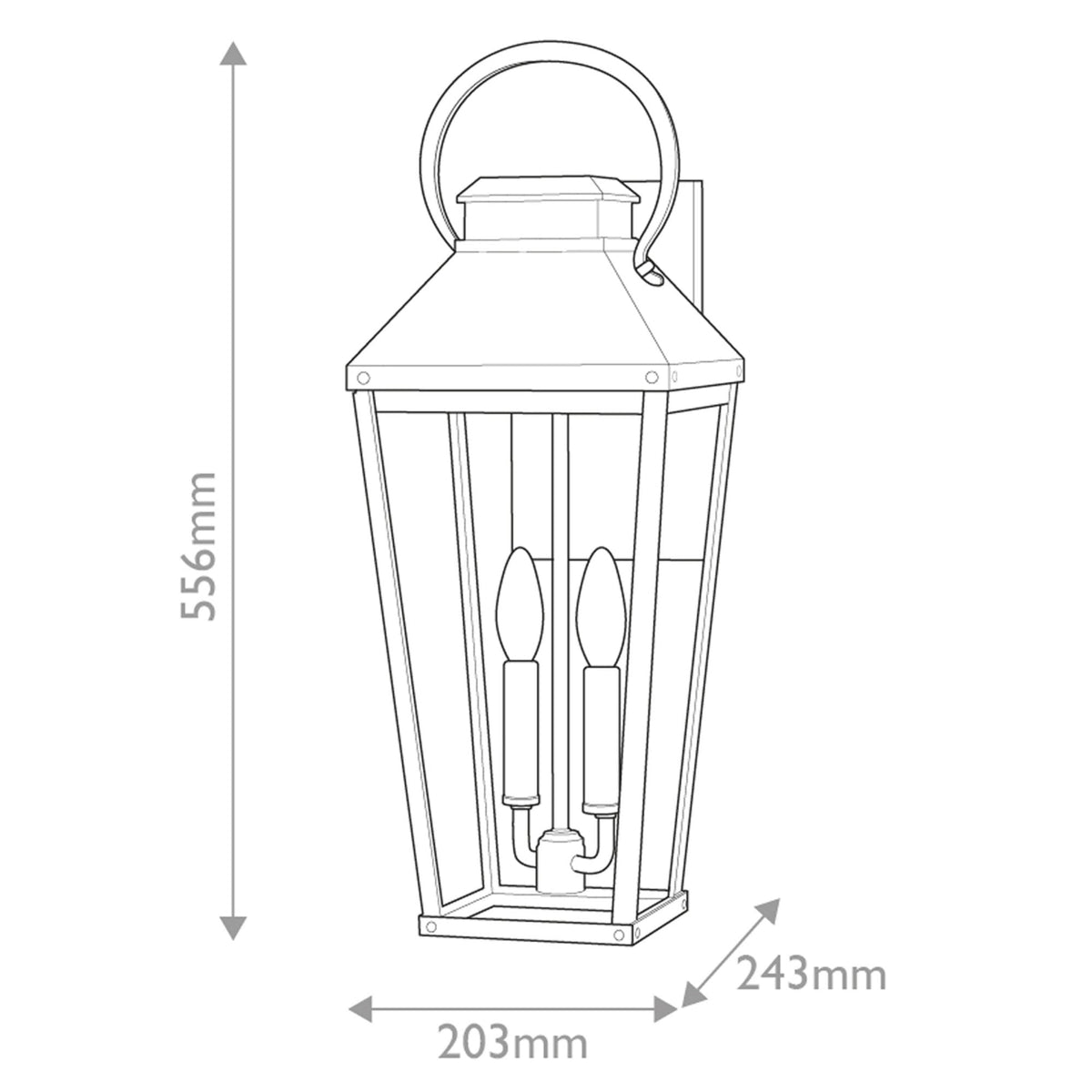 Dawson IP44 Large Wall Lantern in Black with Burnished Bronze Accent and Clear Glass