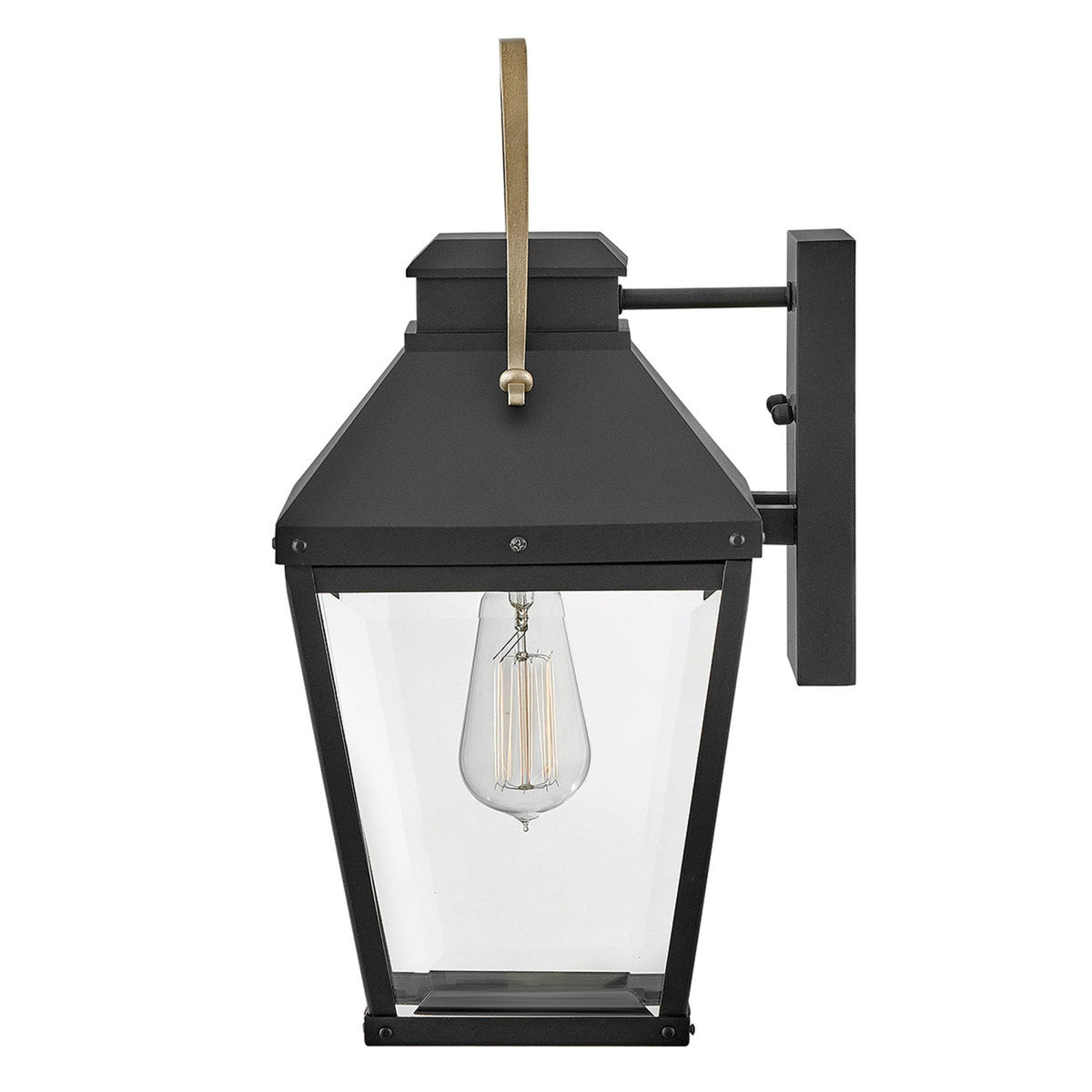 Dawson IP44 Medium Wall Lantern in Black with Burnished Bronze Accent and Clear Glass