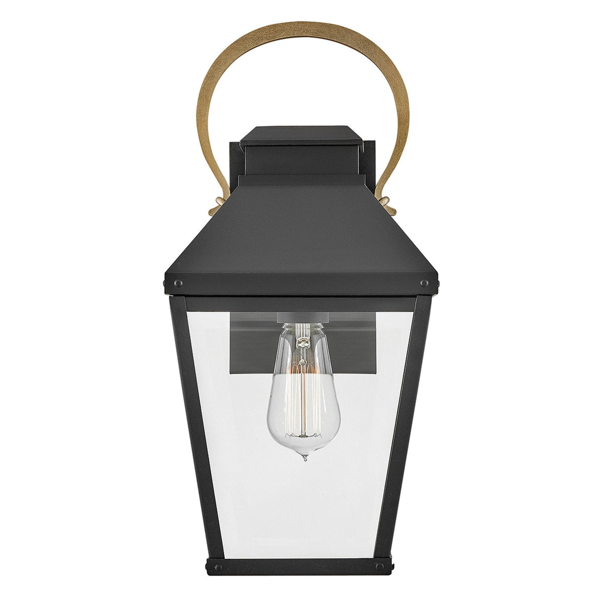 Dawson IP44 Medium Wall Lantern in Black with Burnished Bronze Accent and Clear Glass