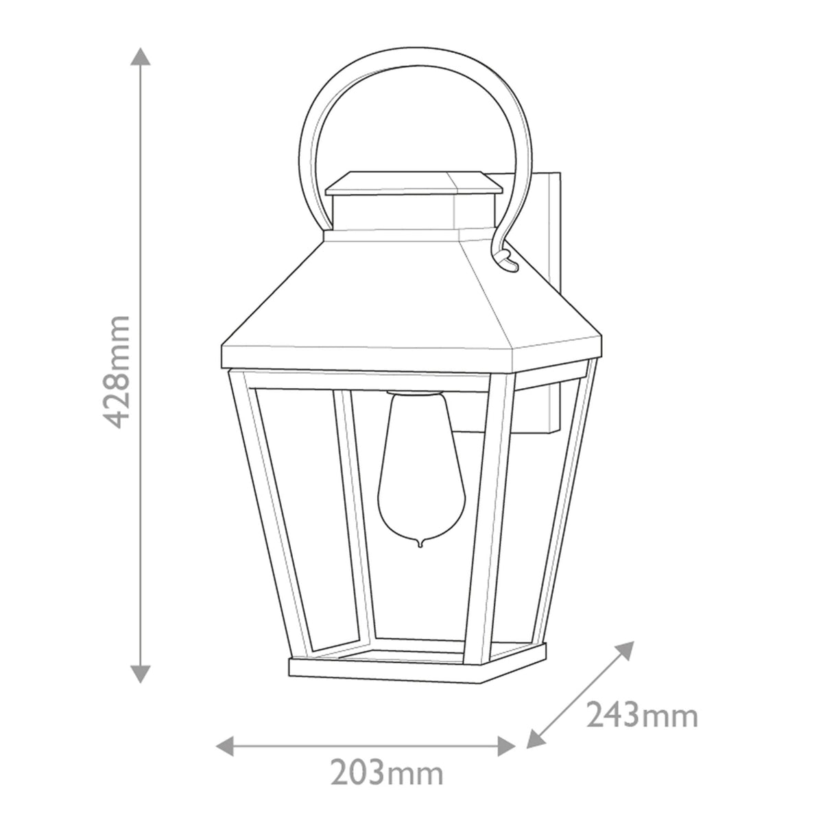 Dawson IP44 Medium Wall Lantern in Black with Burnished Bronze Accent and Clear Glass