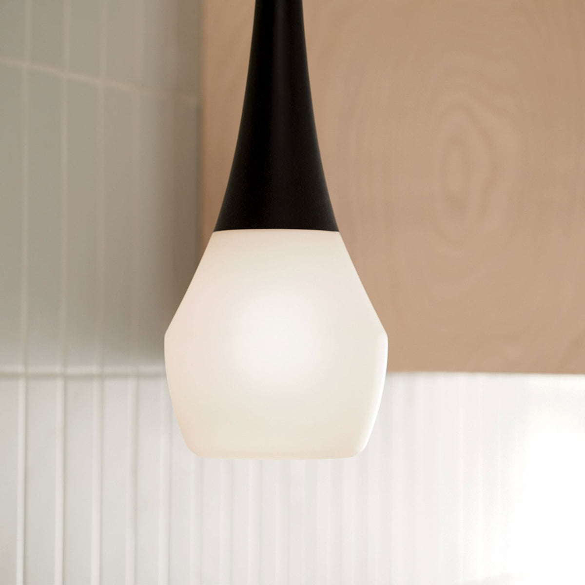 Deela Single Drop Pendant in Black with Opal Glass