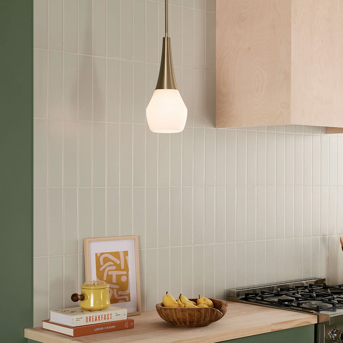 Deela Single Drop Pendant in Champagne Bronze with Opal Glass