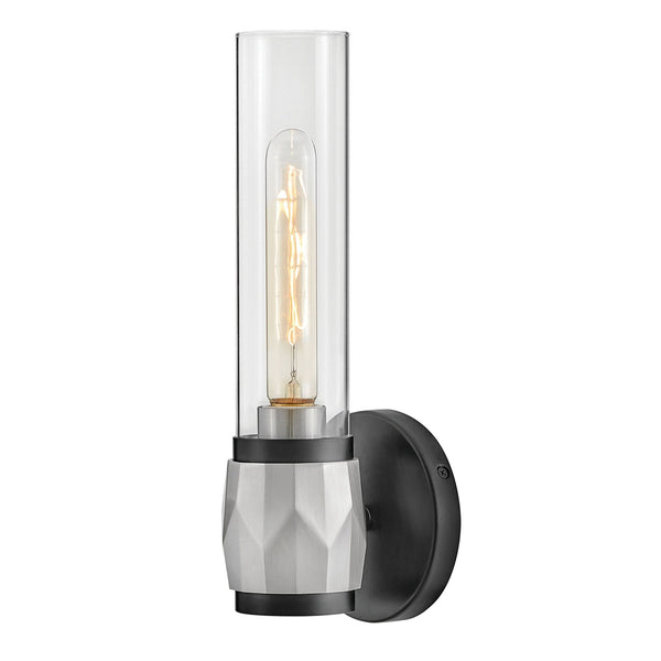 Ellison IP44 Single Wall Light in Black with Brushed Nickel and Clear Class