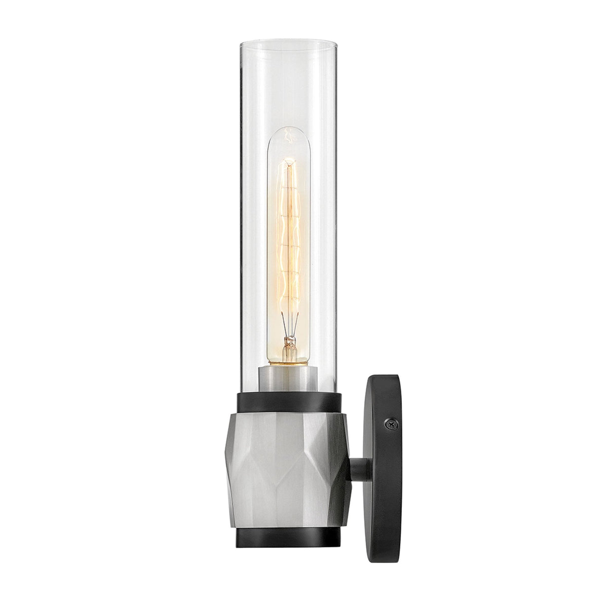 Ellison IP44 Single Wall Light in Black with Brushed Nickel and Clear Class