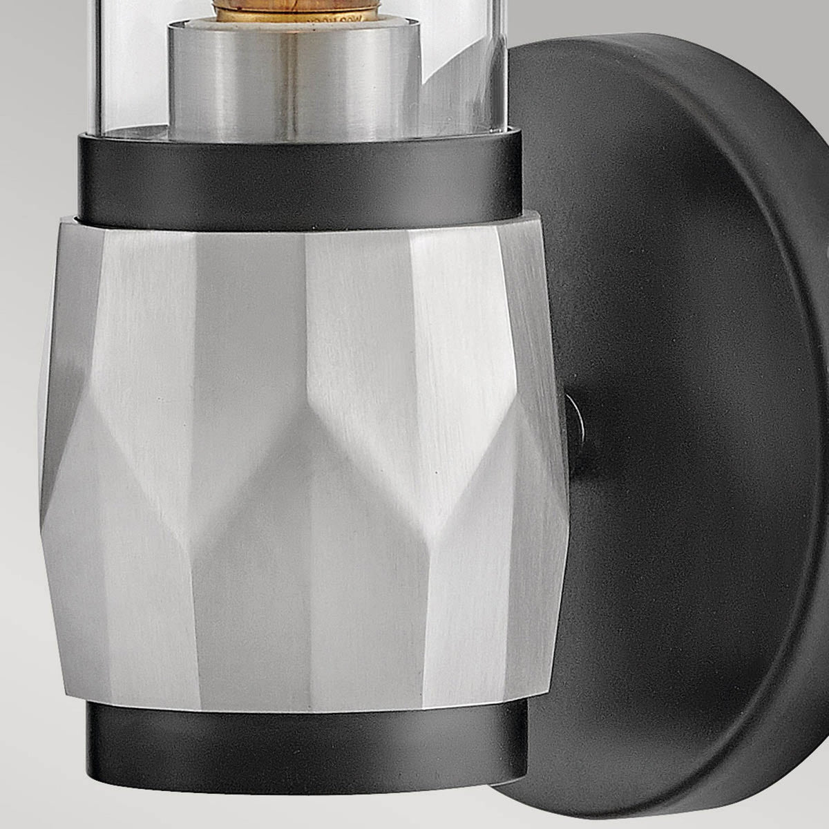 Ellison IP44 Single Wall Light in Black with Brushed Nickel and Clear Class