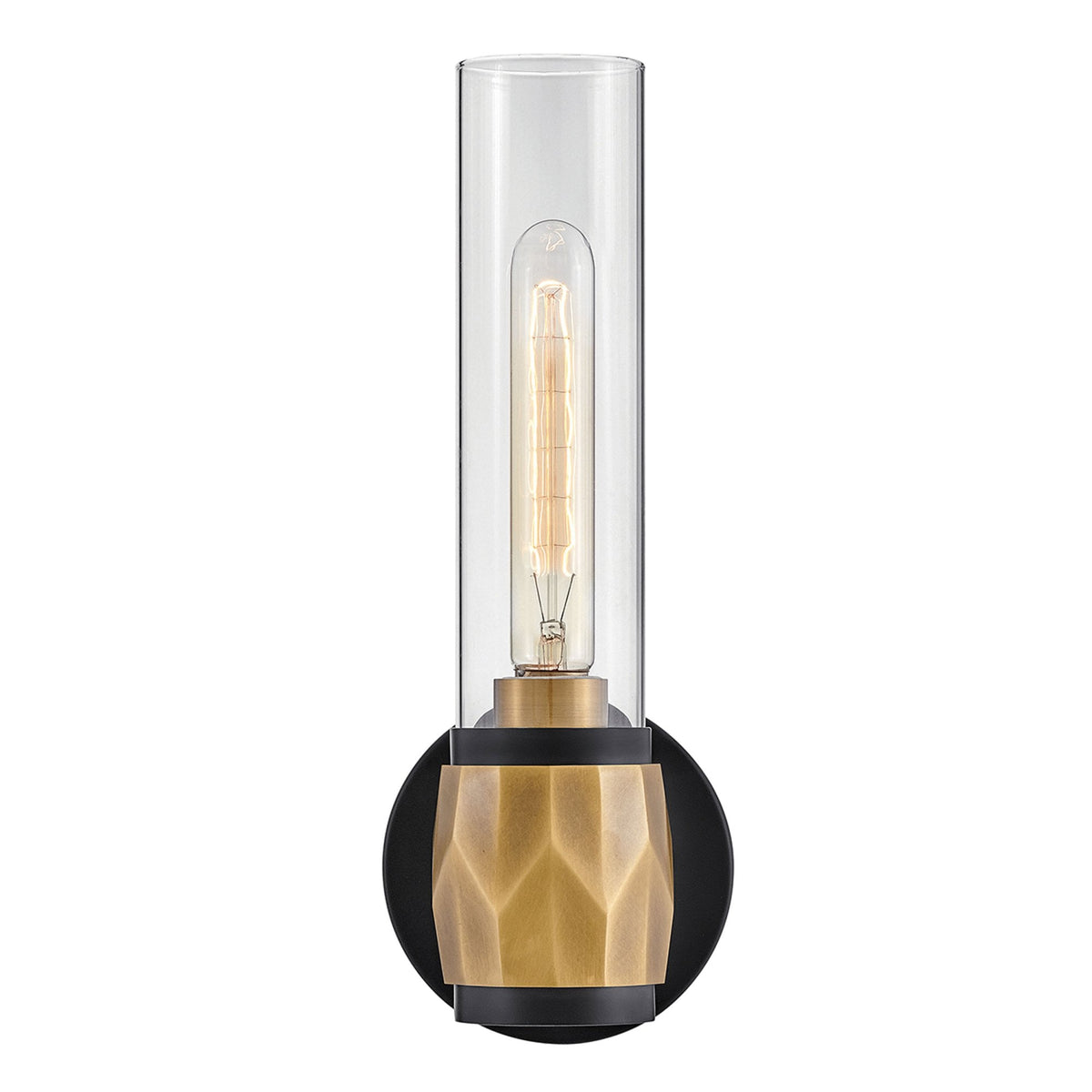 Ellison IP44 Single Wall Light in Black with Heritage Brass and Clear Class