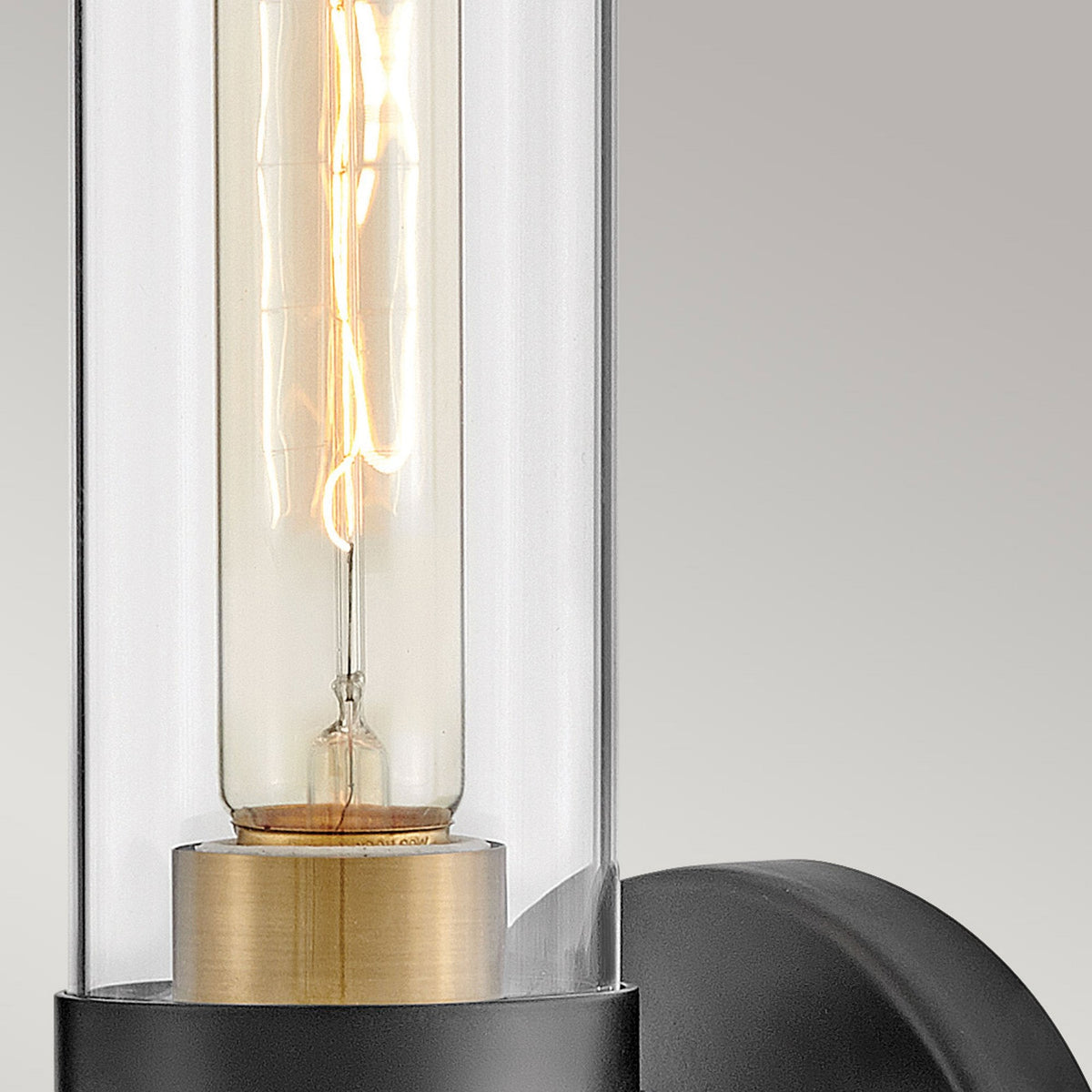 Ellison IP44 Single Wall Light in Black with Heritage Brass and Clear Class