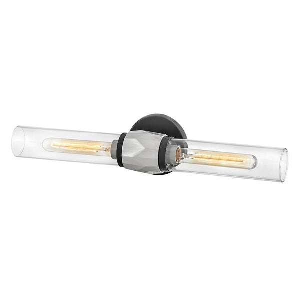 Ellison IP44 Twin Wall Light in Black with Brushed Nickel and Clear Class