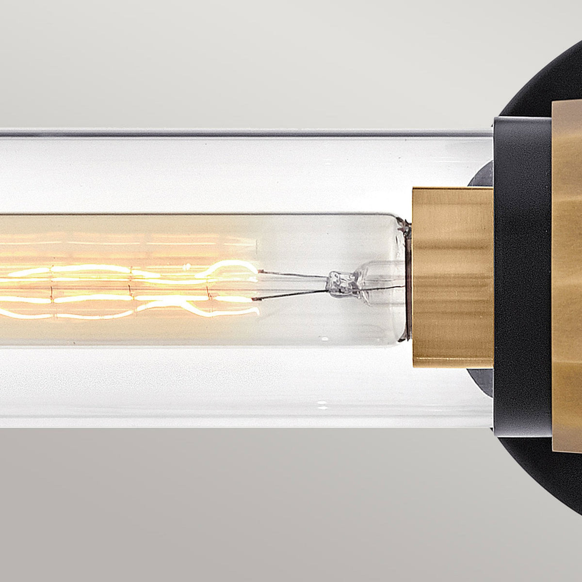 Ellison IP44 Twin Wall Light in Black with Heritage Brass and Clear Class