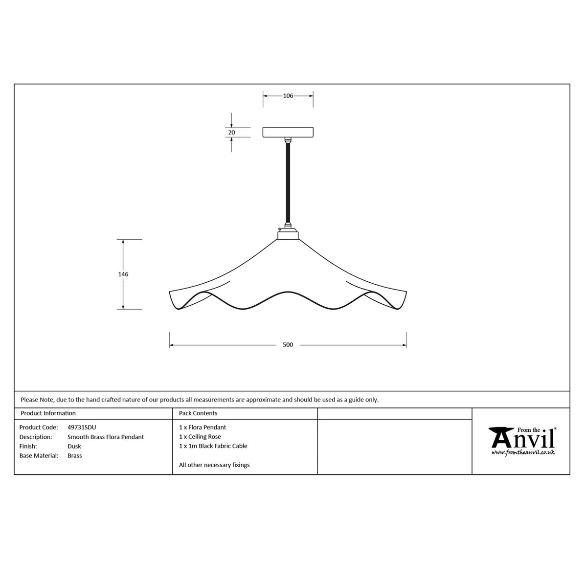 Smooth Brass Flora Pendant in Dusk
