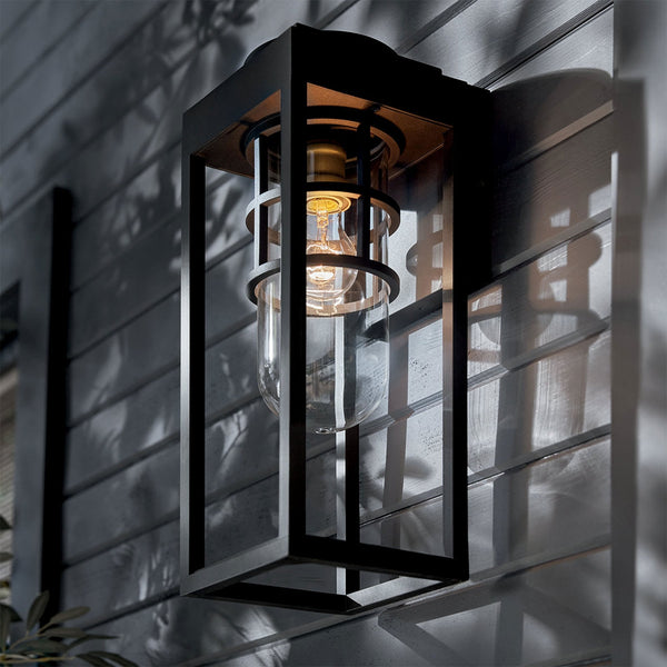 Hone Coastal IP44 Medium Exterior Wall Light in Textured Black with Clear Glass