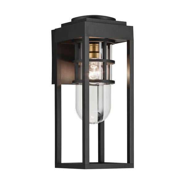 Hone Coastal IP44 Medium Exterior Wall Light in Textured Black with Clear Glass