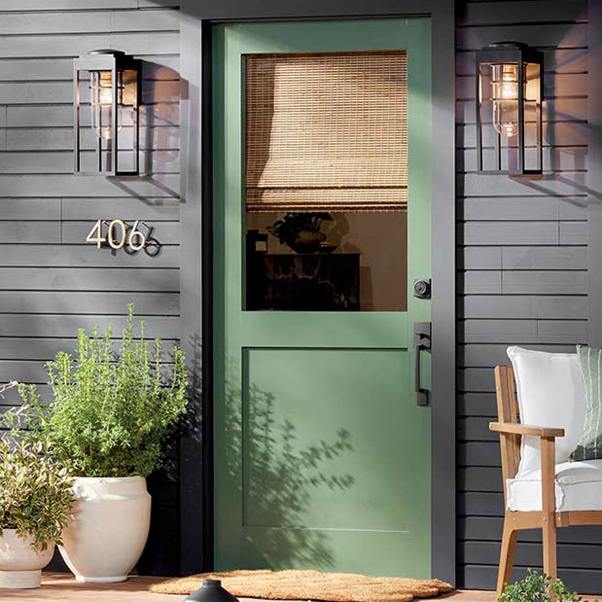 Hone Coastal IP44 Medium Exterior Wall Light in Textured Black with Clear Glass