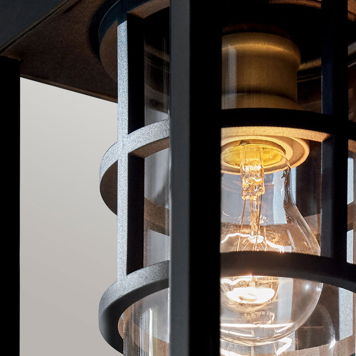 Hone Coastal IP44 Medium Exterior Wall Light in Textured Black with Clear Glass