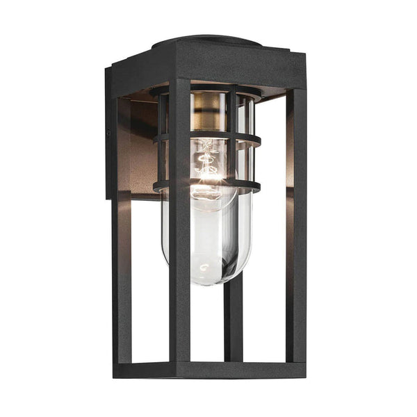 Hone Coastal IP44 Small Exterior Wall Light in Textured Black with Clear Glass