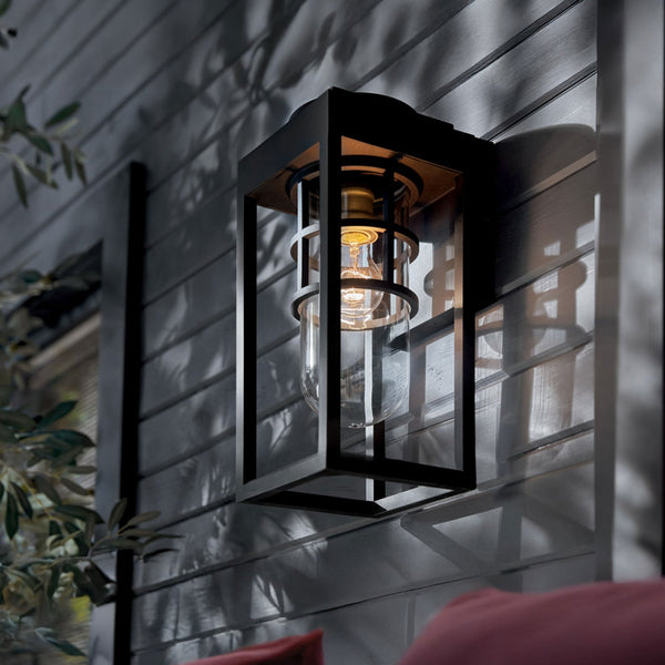 Hone Coastal IP44 Small Exterior Wall Light in Textured Black with Clear Glass