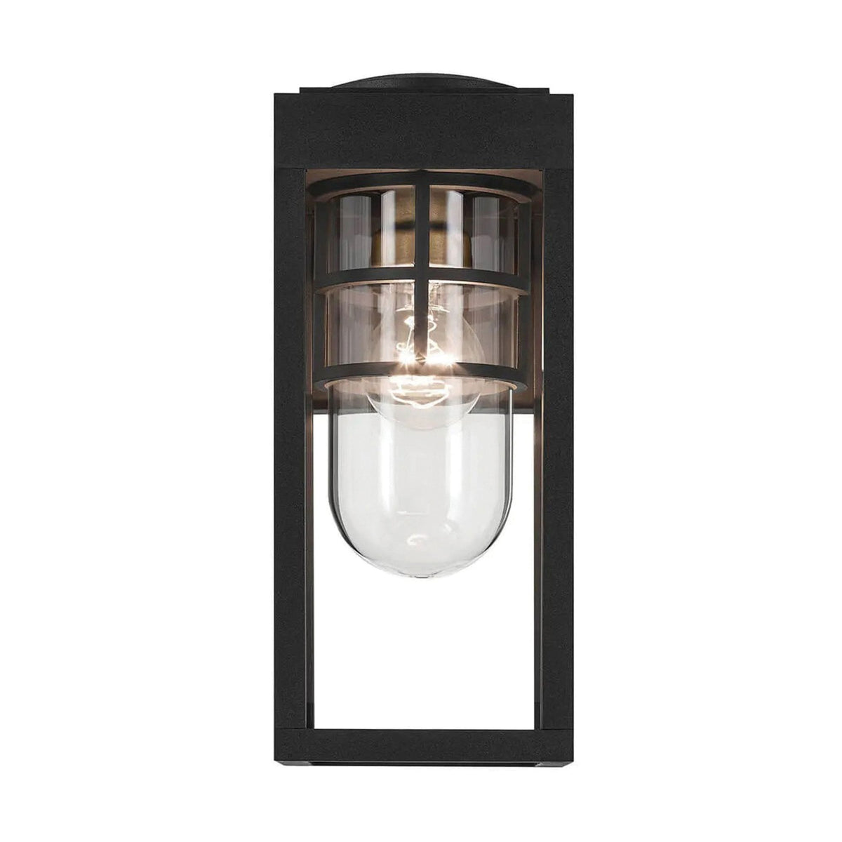 Hone Coastal IP44 Small Exterior Wall Light in Textured Black with Clear Glass