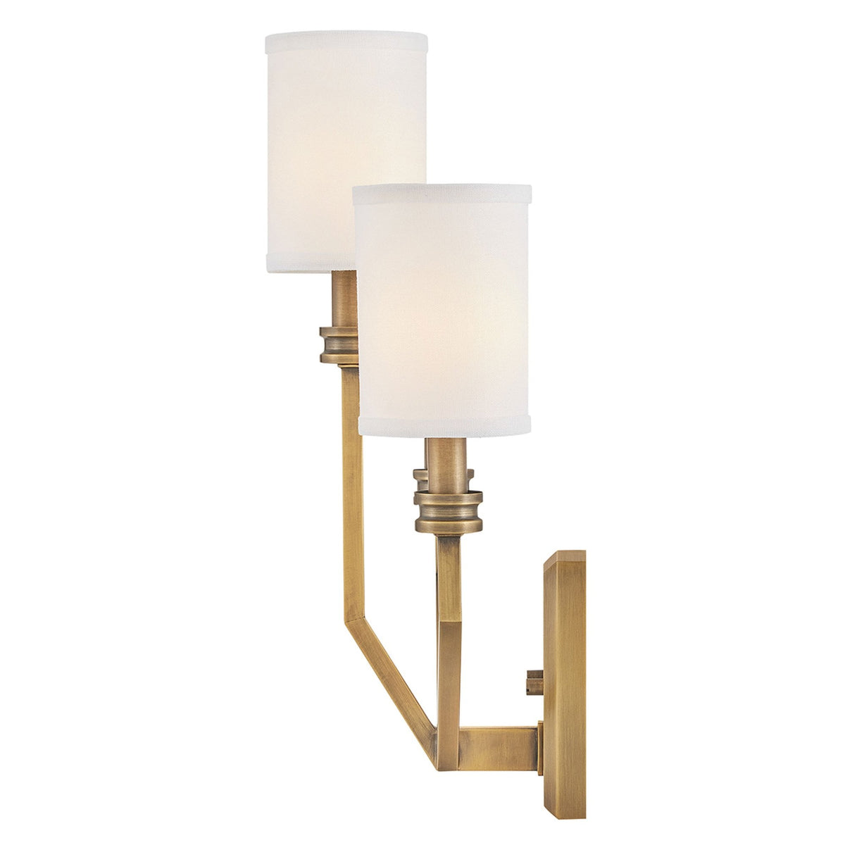 Moore Triple Arm Wall Light in Heritage Brass with Ivory Linen Shades