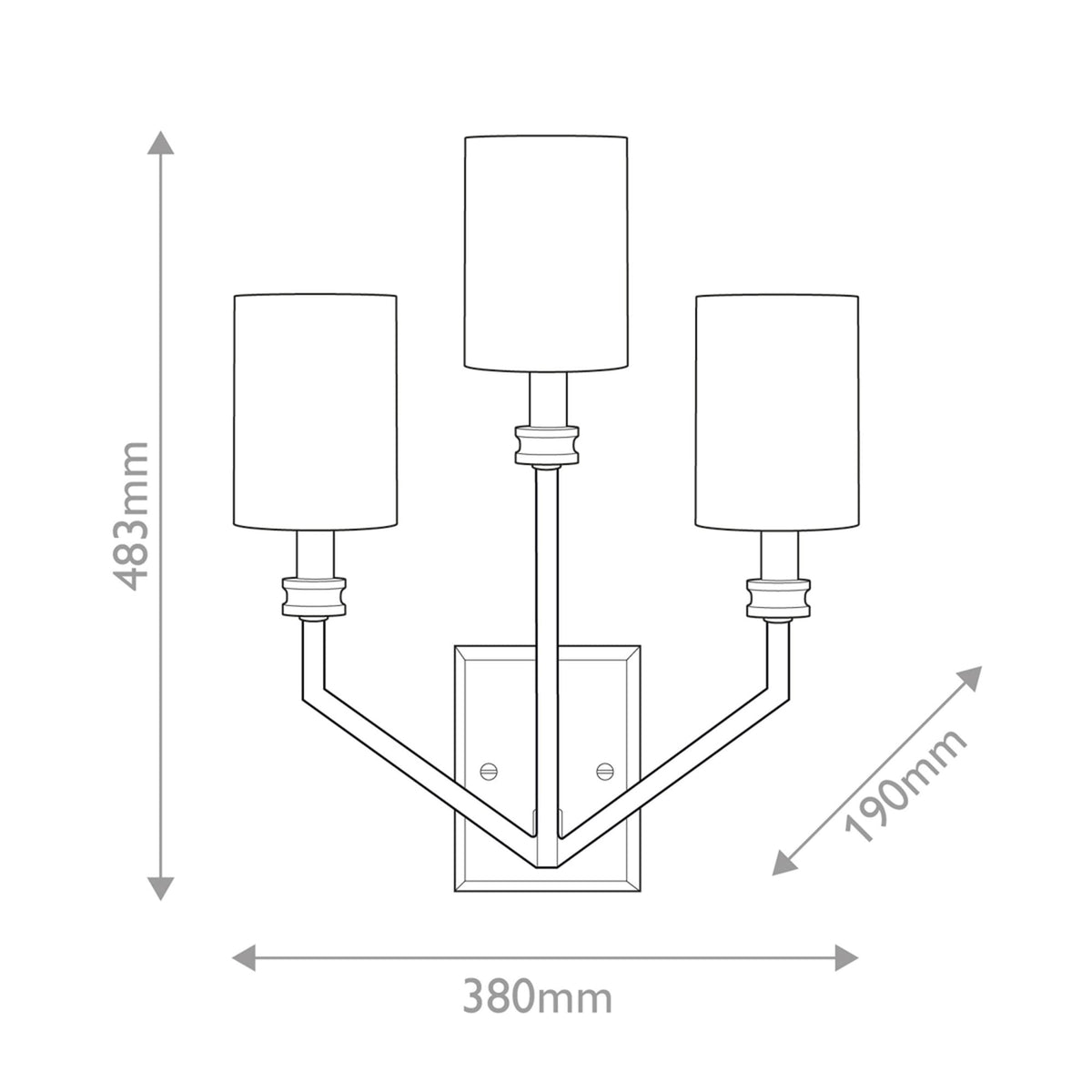 Moore Triple Arm Wall Light in Heritage Brass with Ivory Linen Shades