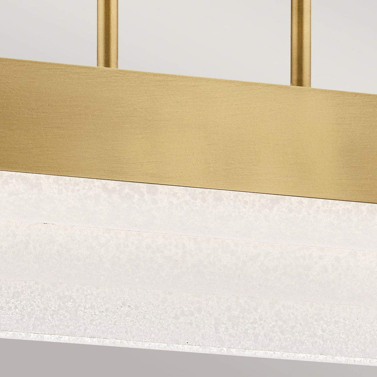 Serene LED Linear Pendant Chandelier in Natural Brass with Layers of Textured Glass