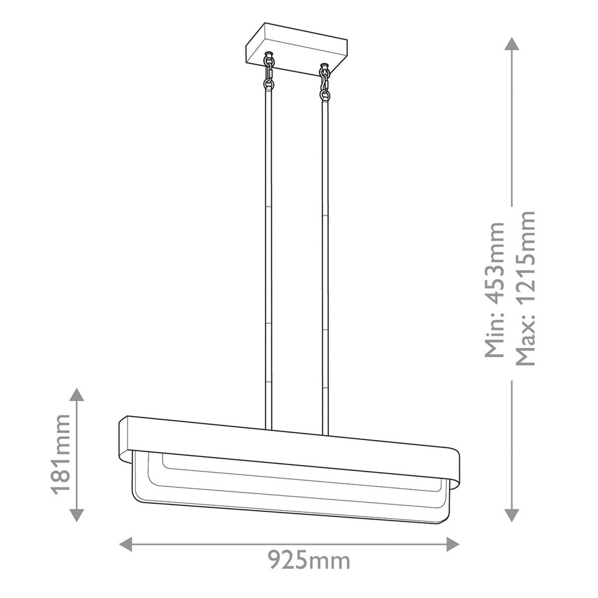 Serene LED Linear Pendant Chandelier in Natural Brass with Layers of Textured Glass