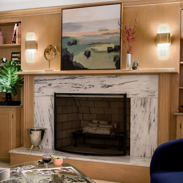 Serene LED Wall Light in Natural Brass with Layers of Textured Glass