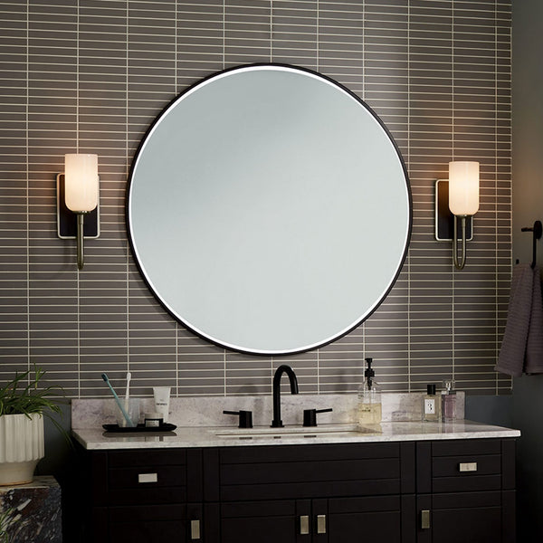 Solia Single IP44 Wall Light in Brushed Nickel with Black Accent and White Opal Glass Diffuser