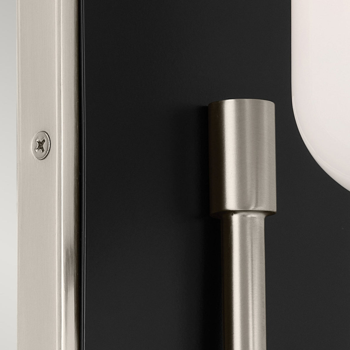 Solia Single IP44 Wall Light in Brushed Nickel with Black Accent and White Opal Glass Diffuser