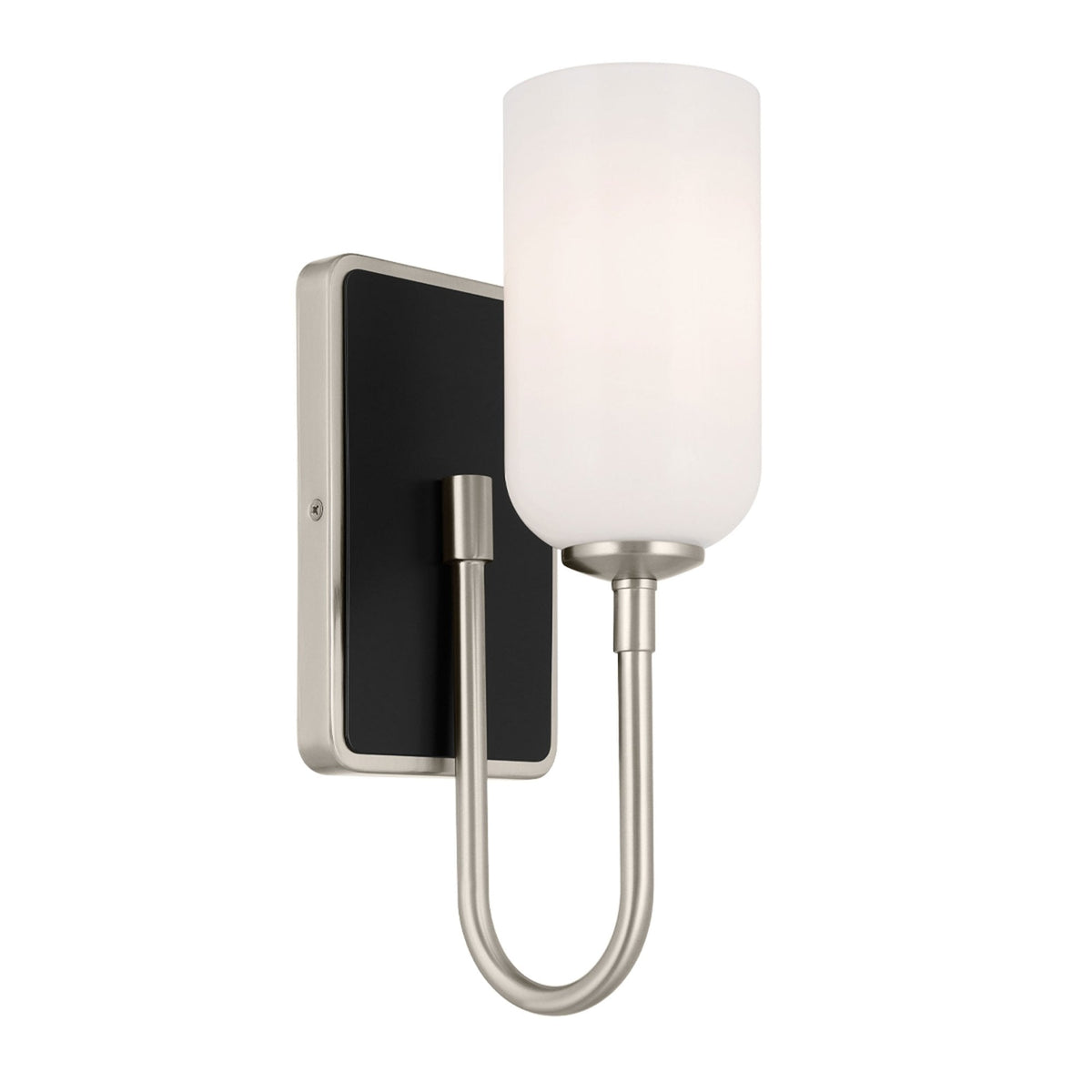 Solia Single IP44 Wall Light in Brushed Nickel with Black Accent and White Opal Glass Diffuser