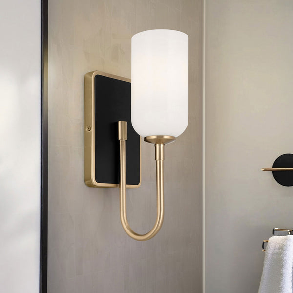 Solia Single IP44 Wall Light in Champagne Bronze with Black Accent and White Opal Glass Diffuser