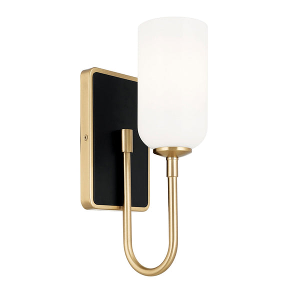Solia Single IP44 Wall Light in Champagne Bronze with Black Accent and White Opal Glass Diffuser