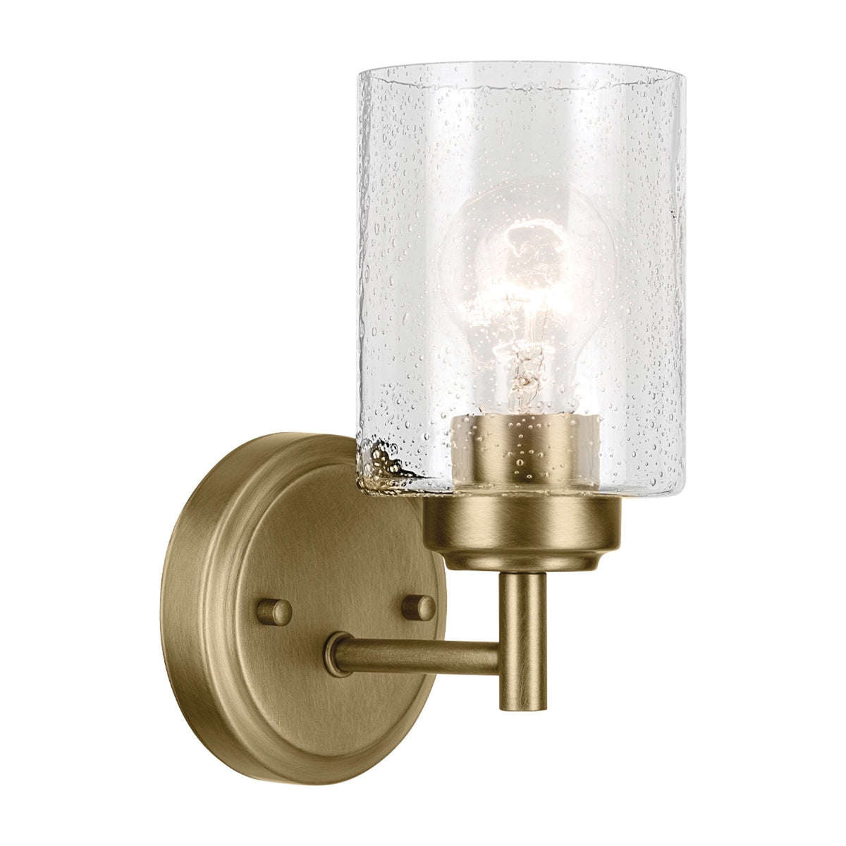 Winslow Single Arm Wall Light in Natural Brass with Clear Seeded Glass