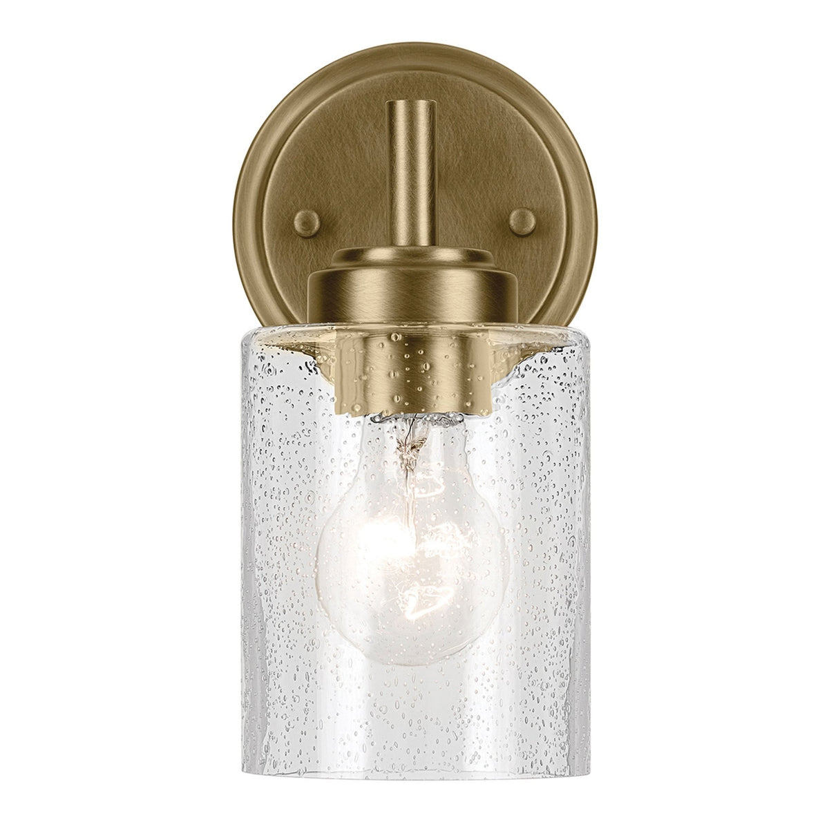 Winslow Single Arm Wall Light in Natural Brass with Clear Seeded Glass
