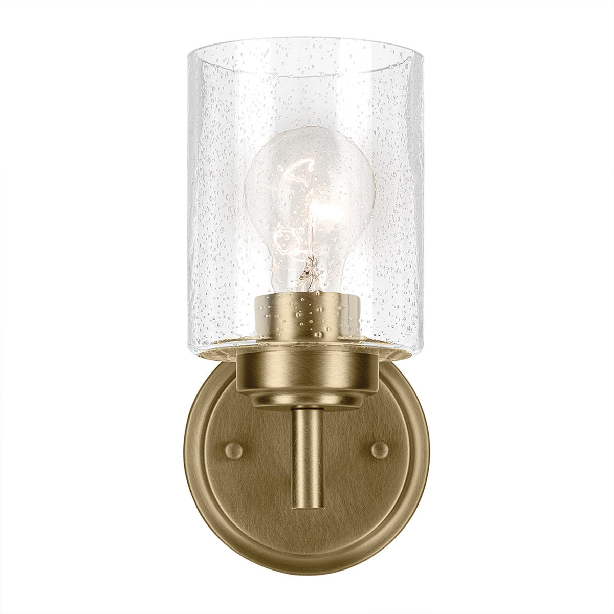 Winslow Single Arm Wall Light in Natural Brass with Clear Seeded Glass