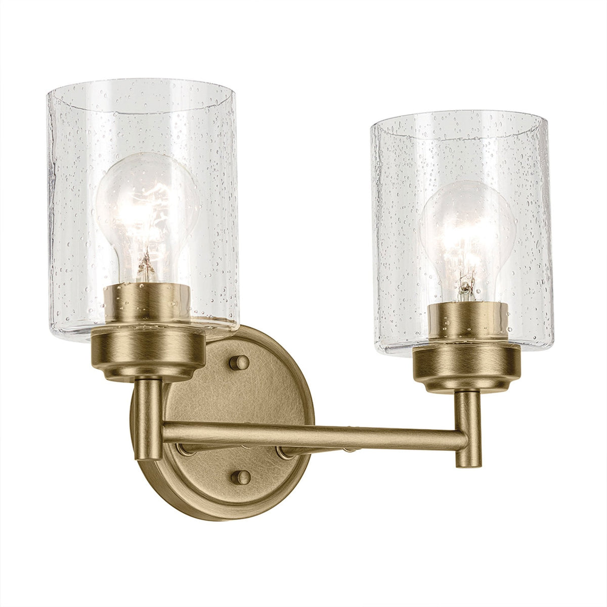 Winslow Twin Arm Wall Light in Natural Brass with Clear Seeded Glass