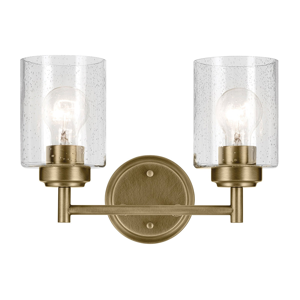 Winslow Twin Arm Wall Light in Natural Brass with Clear Seeded Glass