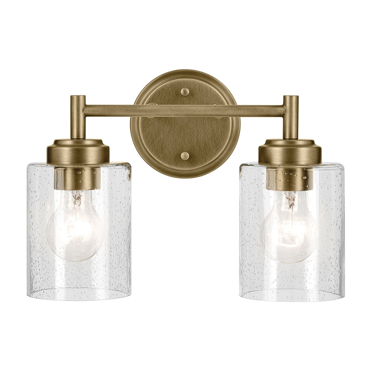 Winslow Twin Arm Wall Light in Natural Brass with Clear Seeded Glass