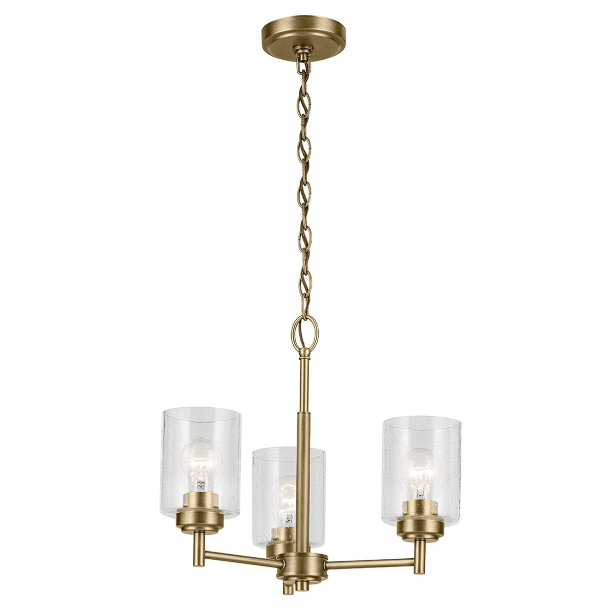 Winslow Three Arm Single Drop Pendant in Natural Brass with Clear Seeded Glass