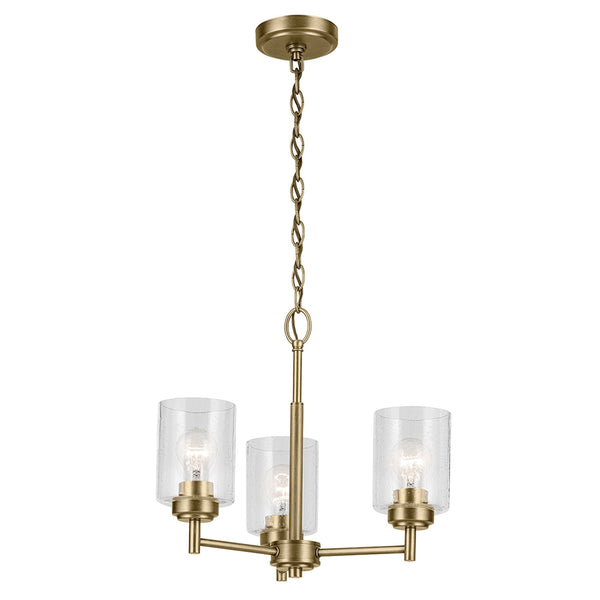 Winslow Three Arm Single Drop Pendant in Natural Brass with Clear Seeded Glass