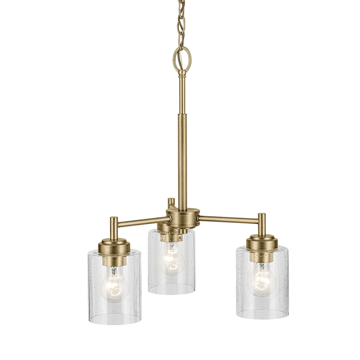 Winslow Three Arm Single Drop Pendant in Natural Brass with Clear Seeded Glass