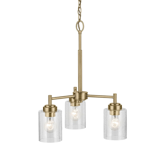 Winslow Three Arm Single Drop Pendant in Natural Brass with Clear Seeded Glass