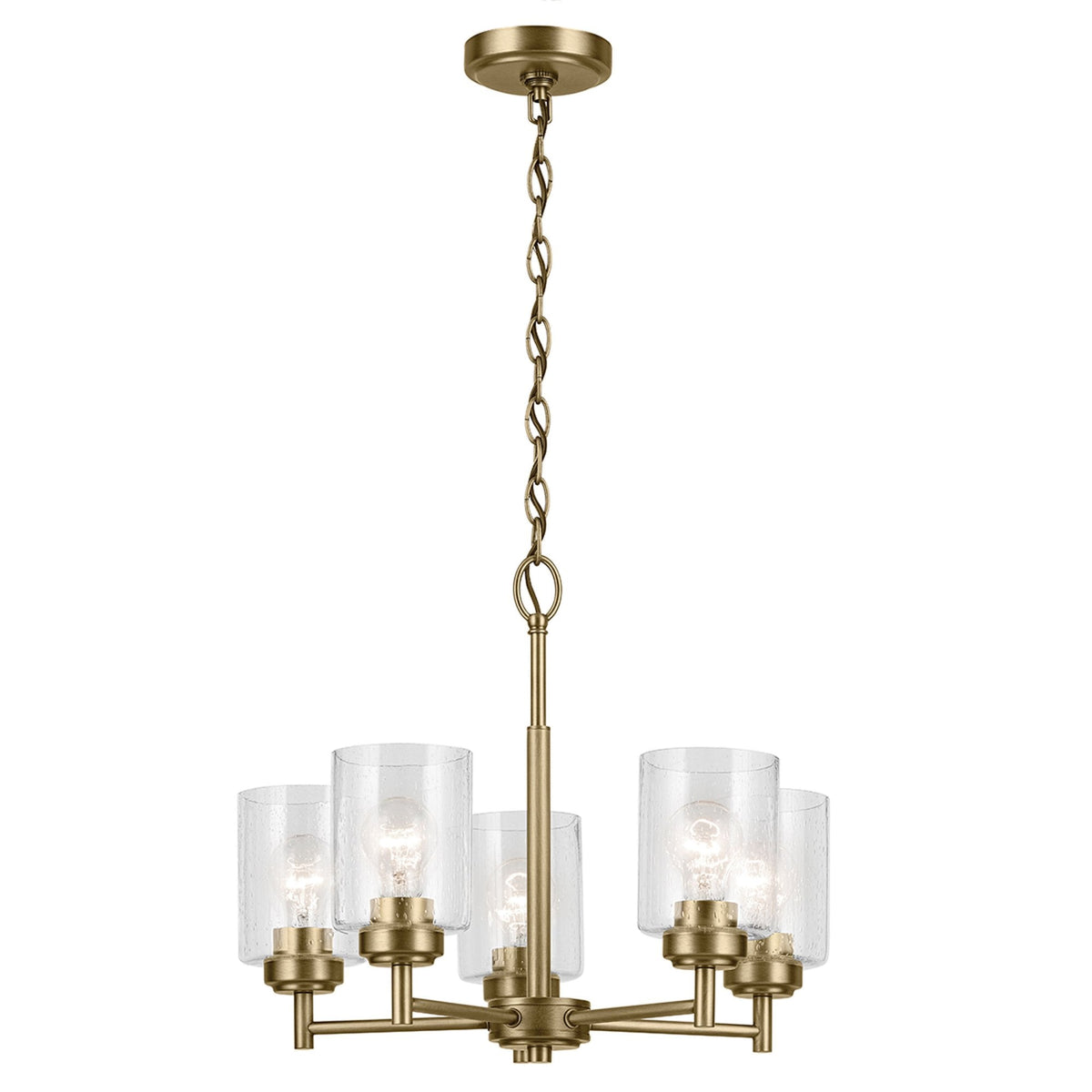 Winslow Five Arm Single Drop Pendant in Natural Brass with Clear Seeded Glass