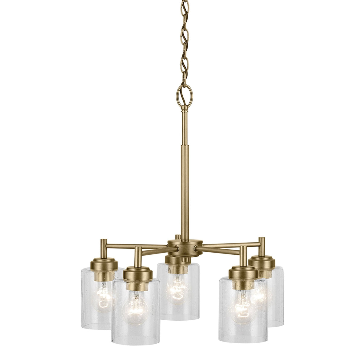 Winslow Five Arm Single Drop Pendant in Natural Brass with Clear Seeded Glass