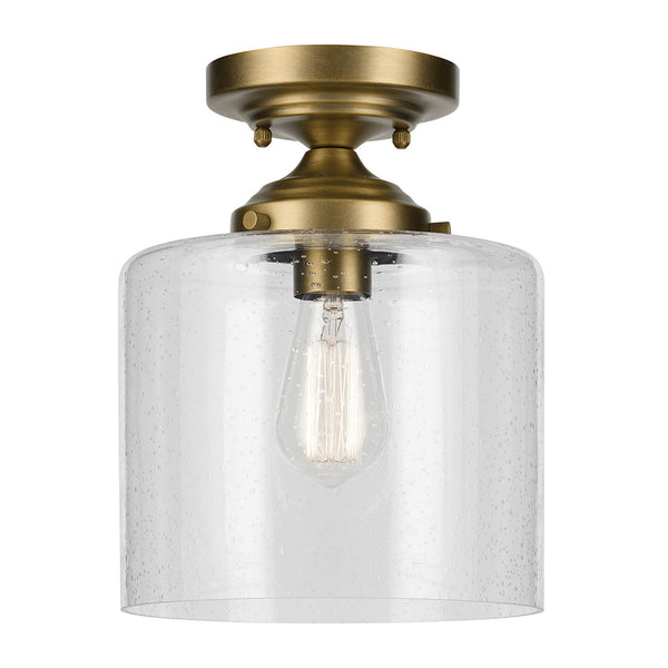 Winslow Semi Flush Ceiling Light in Natural Brass with Clear Seeded Glass