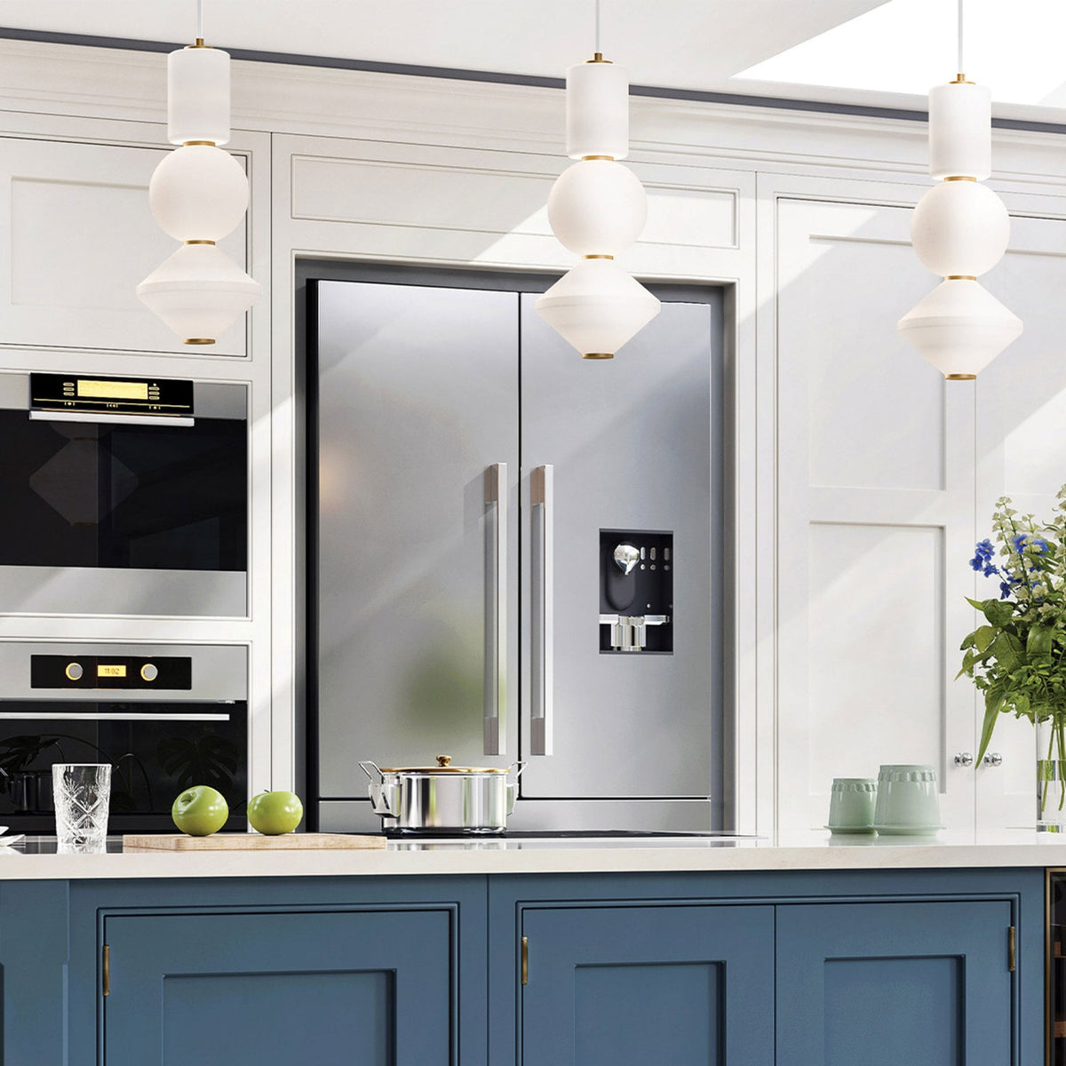 Bijou Single Drop LED Pendant in Matte Opal Glass with Aged Gold Detailing