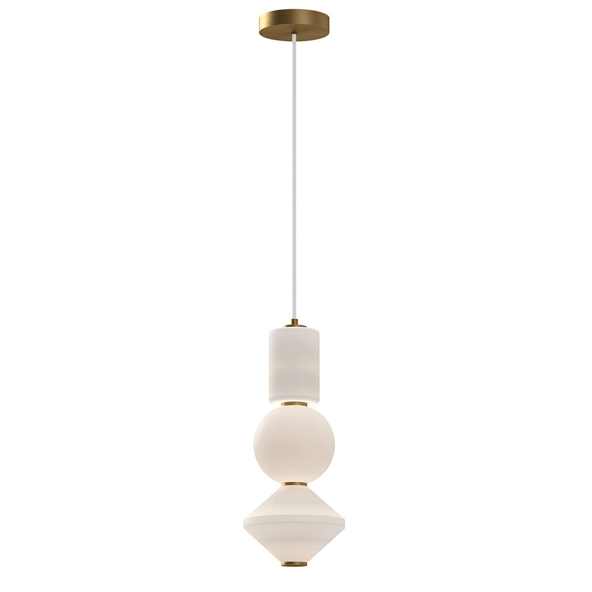 Bijou Single Drop LED Pendant in Matte Opal Glass with Aged Gold Detailing