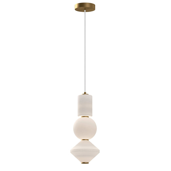 Bijou Single Drop LED Pendant in Matte Opal Glass with Aged Gold Detailing