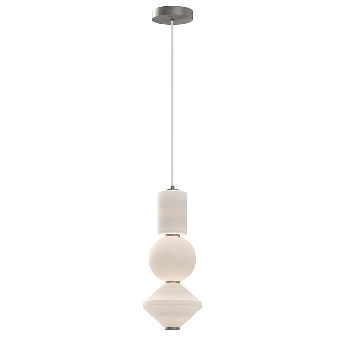 Bijou Single Drop LED Pendant in Matte Opal Glass with Brushed Nickel Detailing