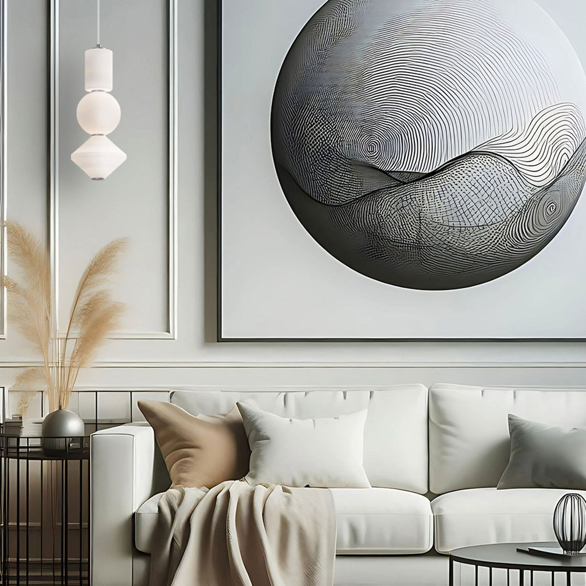 Bijou Single Drop LED Pendant in Matte Opal Glass with Brushed Nickel Detailing