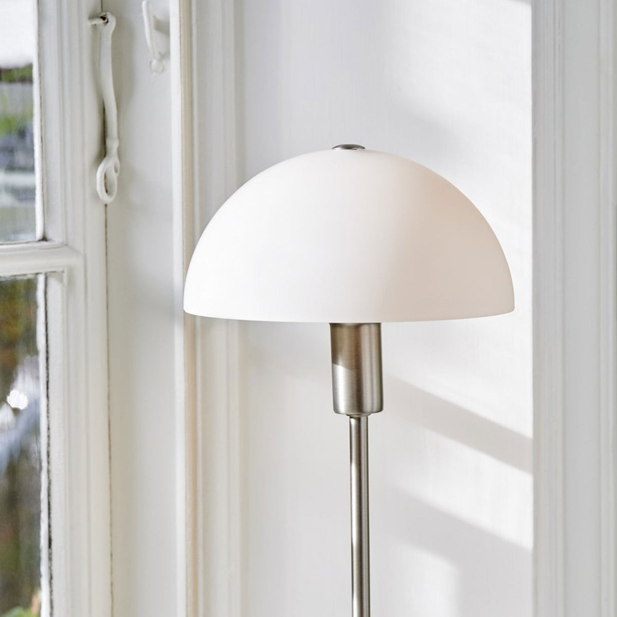 Ellen 20 Table Lamp in Brushed Steel with Opal Glass Shade
